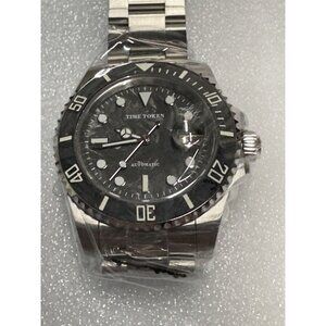 Time Token Automatic Dive Watch Silver Black Submariner Style Wristwatch